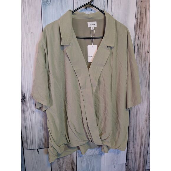 Heyson S/S Button Up Collared Plus Size NWT Women's Top Sz 3X Neutral Casual - Picture 2 of 5